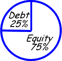 Graphic showing 25% debt and 75% equity